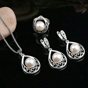 Vintage Silver Pearl Water Drop Jewelry Set